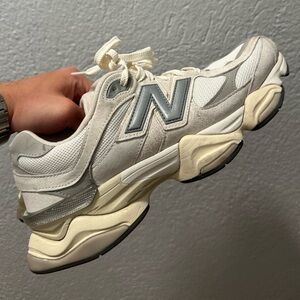 New Balance 9060 Cream and Gray Leather Sneakers